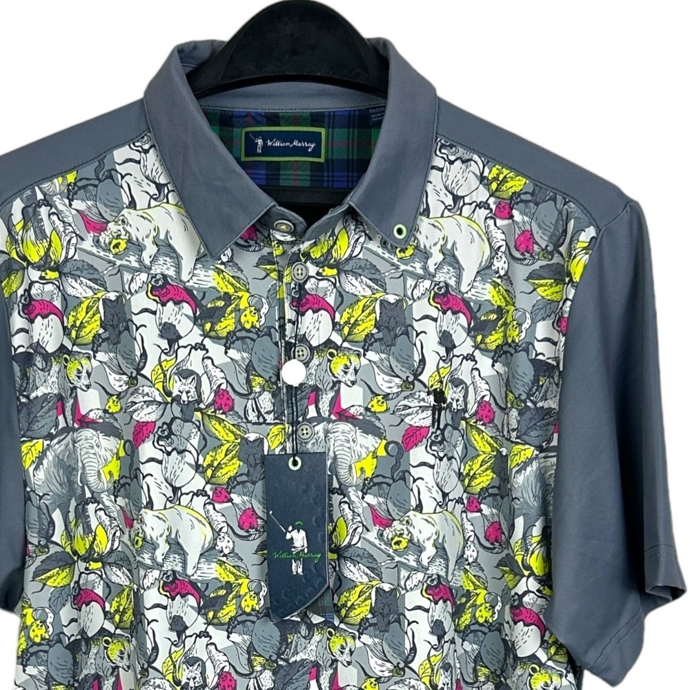 NEW William Murray Golf Polo Mens M Quick Dry Stretch All Over Animal Print